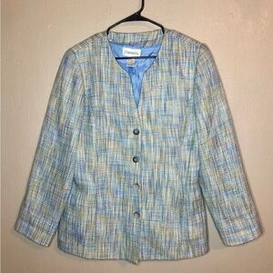 Chadwick’s Tweed Confetti Blazer Coat Blue Beige Size 12 Pockets Kate Middleton